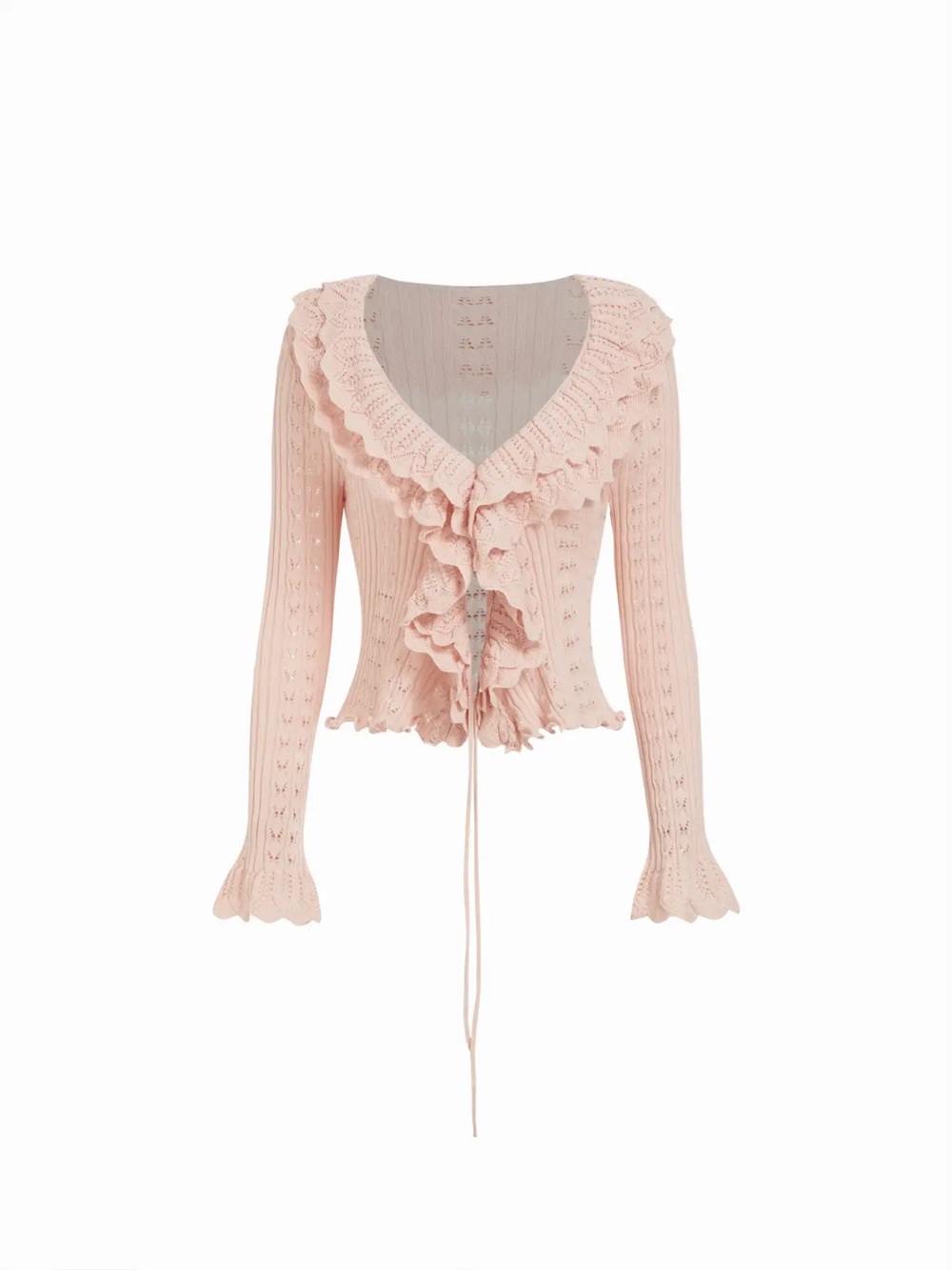 Cider Pink Ruffle-Trim Knit Cardigan